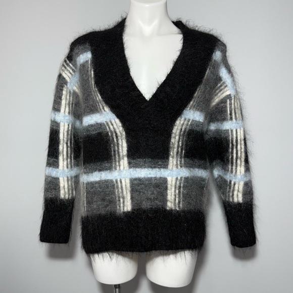 COS Mohair Wool Oversized Plaid Sweater XS V-Neck Slouchy Drop Shoulder Academia - Picture 6 of 16